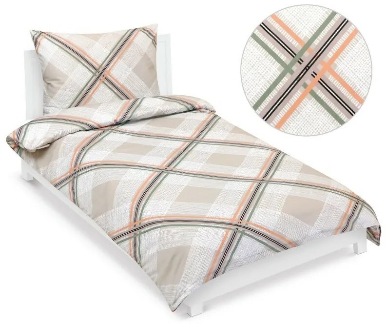 Bellatex Saténové povlečení Kostka béžová , 140 x220 cm, 70 x 90 cm, 140 x 220 cm, 70 x 90 cm