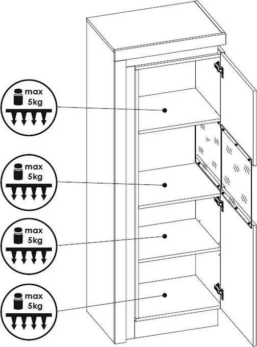 Nízka vitrína Lyon, biely lesk, s osvetlením, pravá