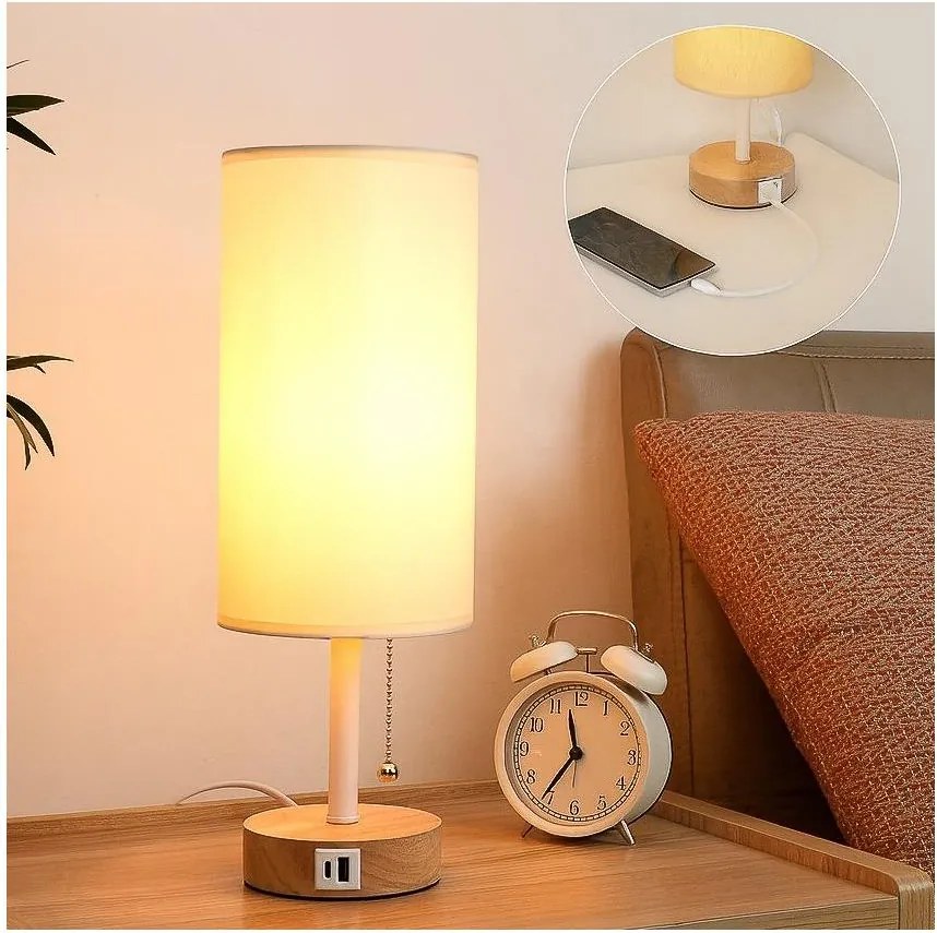 Brilagi - Stolová lampa s USB portom TABLON 1xE27/25W/230V dub/biela/krémová