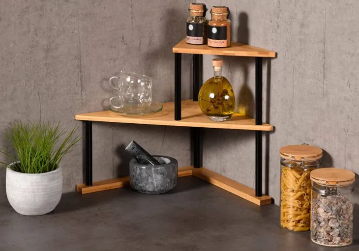 Kesper Rohová dvojposchodová polica, prídavná polička s 2 úrovňami, čierna CORNER BLACK