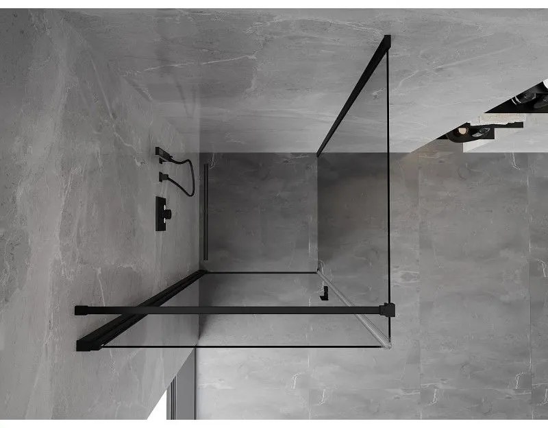 Mexen Mist-B, 1-krídlový výklopný sprchový kút 70 x 70 cm, číre sklo, čierny profil, 8A2T-070-070-70-00