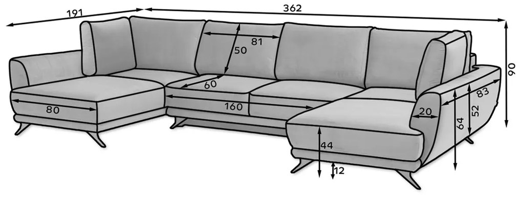 Rohová sedačka U s rozkladom a úložným priestorom Liva U L/P - svetlosivá