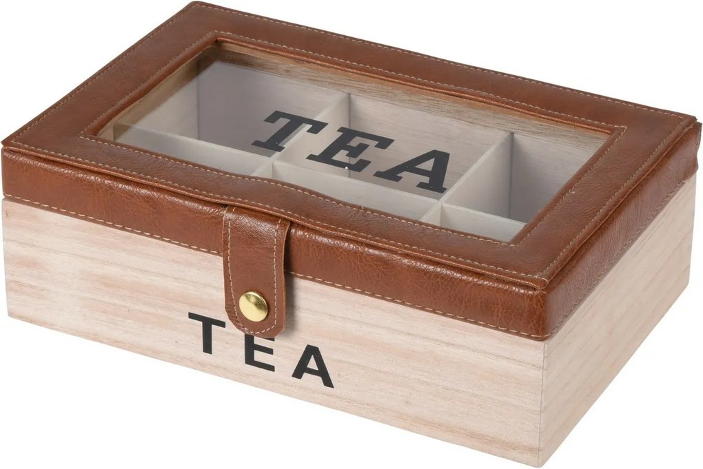 Box na čajové vrecúška s koženkou, 24 x 16 x 8 cm, hnedá