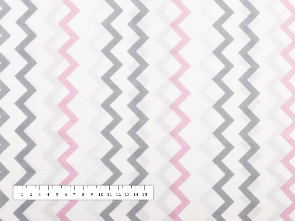 Biante Detský bavlnený záves Sandra SA-124 Ružovo sivé cik-cak pásiky 150x170 cm