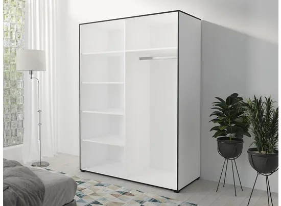 Šatníková skriňa so zrkadlom Birelto I 150 4D, Farby: biela / biela + čierna