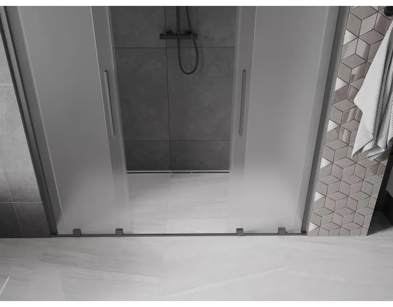 Mexen Velar Duo, posuvné sprchové dvere do otvoru 200 cm, 8mm sklo námraza, grafit brúsený, 871-200-000-32-66