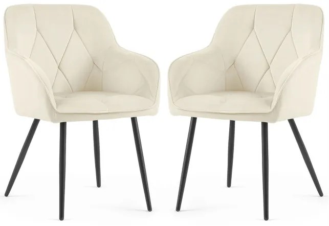 Sada dvoch jedálenských stoličiek DIAMANT zamatové, krémové / čierne nohy (2 ks)