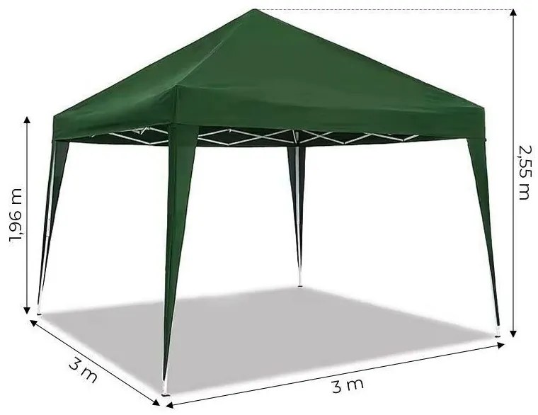 Rozkladací záhradný altánok 3 x 3 m zelený