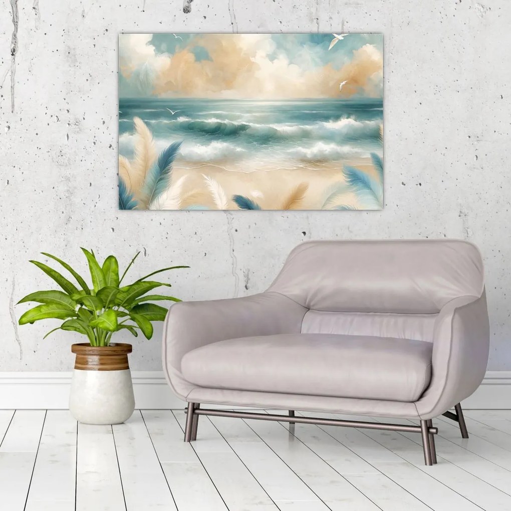 Obraz – Maľovaná pláž v jemných farbách (90x60 cm)