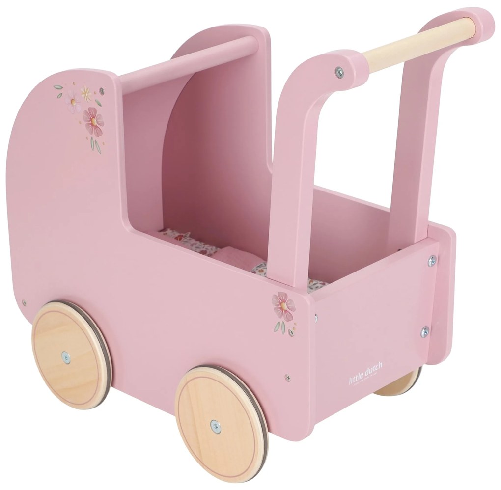 Kočík pre bábiky drevený s perinkou Pink