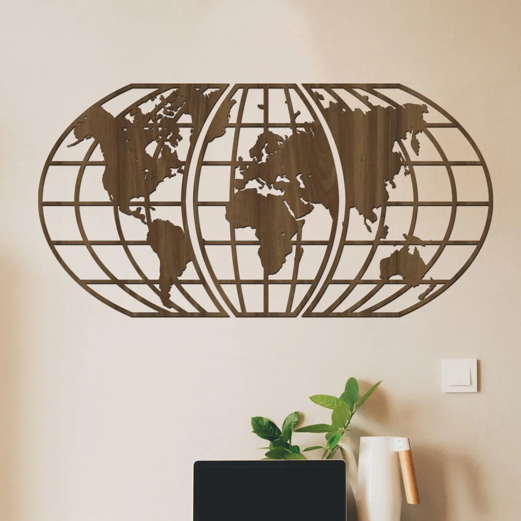 drevo zivota 3 dielna drevená mapa sveta na stenu Global Farebný vzor: Wenge, Veľkosť viacdielov: 156x80