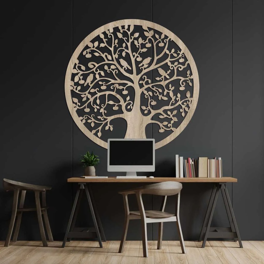 Drevený Strom života s vtáčikmi v kruhu | ARBOR: HDF - Javor 30 cm 4547-101334 HDF0382