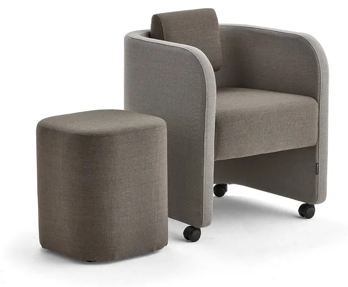 Nábytková zostava COMFY, kreslo + taburet, s kolieskami, vlna, piesková/hnedá