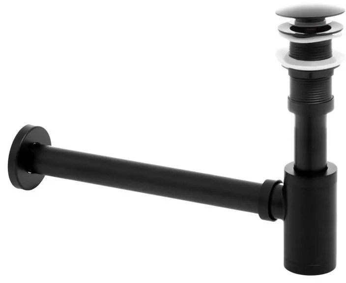 Erga Erga, umývadlový flaškový sifón + odtoková zátka ClickClack bez prepadu, čierna matná, ERG-YKA-BK.SYPOP-14-BLK