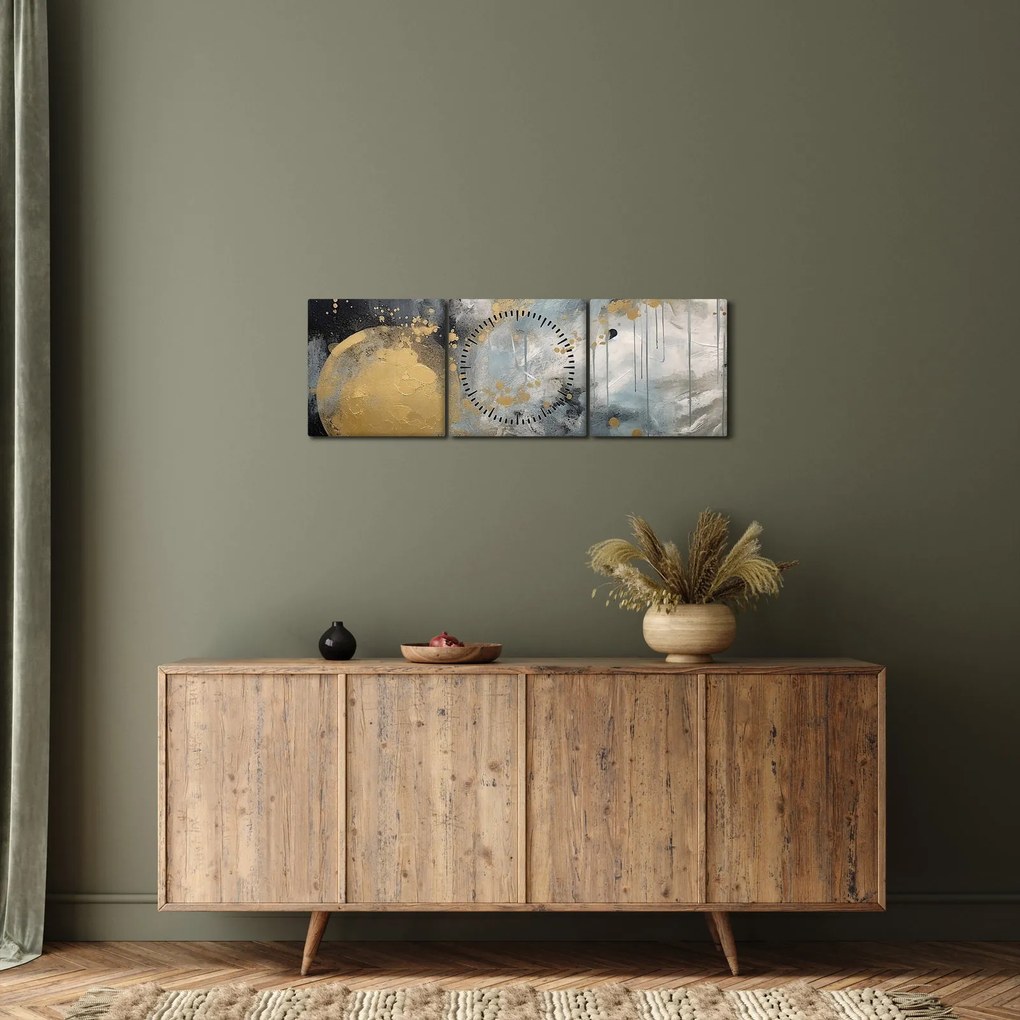 Obraz - Abstrakcia so zlatou guľou (s hodinami) (90x30 cm)