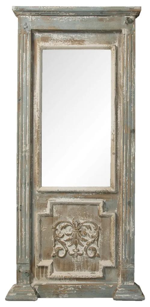 Zrkadlo v drevenom retro hnedom ráme s bielou patinou - 55 * 7 * 118 cm