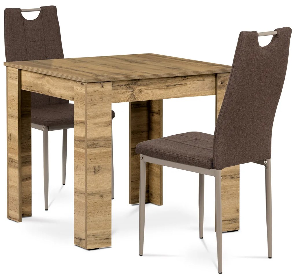 Autronic - Jedálenský set 1+2, stôl 80x80cm, lamino dub wotan, stolička hnedá látka, cappuc. lak - B080WOTDCL393BR AKCE