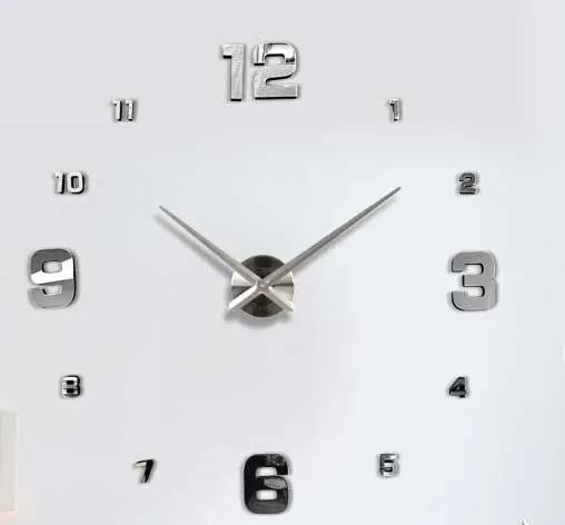 3D Nalepovacie hodiny Clock BIG 3-12 L, Silver Mirror 80-130cm