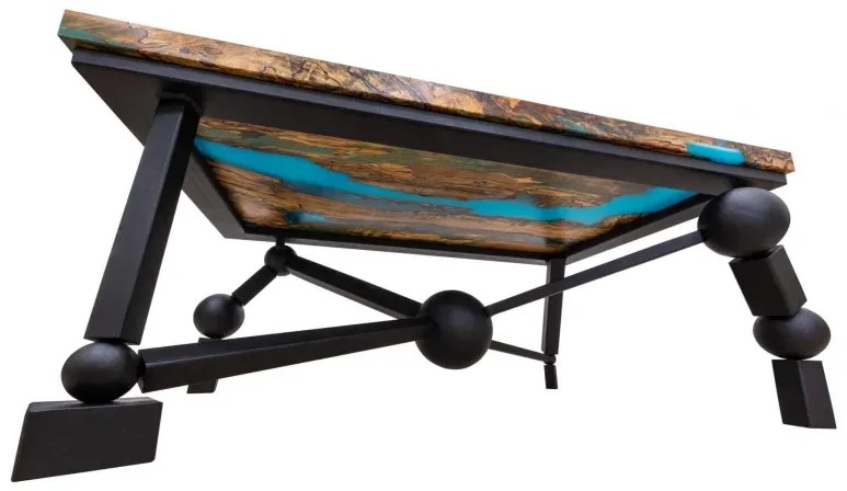 Konferenčný stôl PLANETÁRIUM zo špaltovaného buku a fluorescenčnej epoxidovej živice 96x59