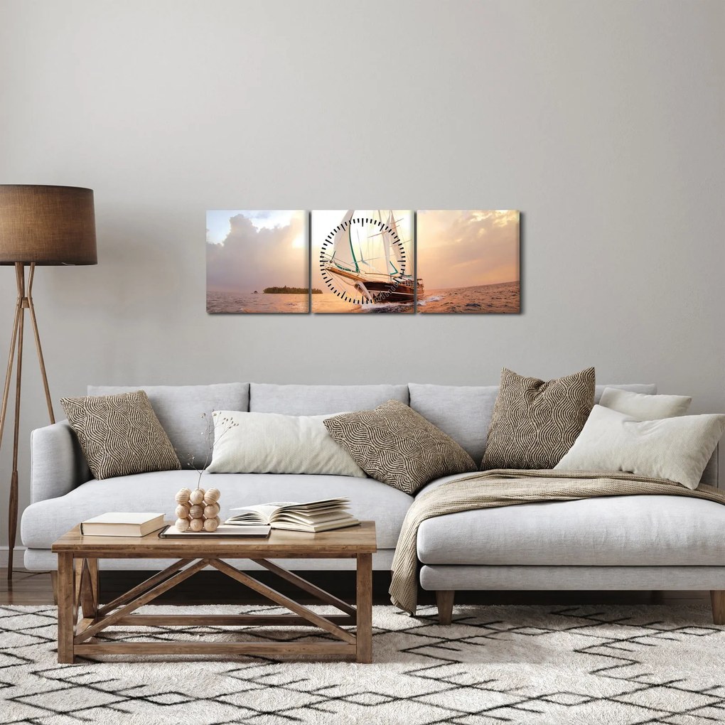 Obraz jachty (s hodinami) (90x30 cm)