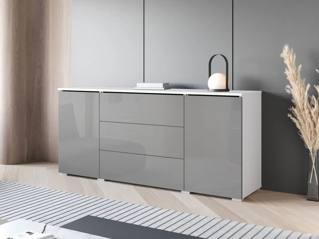 Komoda Sawoti 150, Farby: biela / biely lesk, Osvetlenie: osvetlenie LED biele