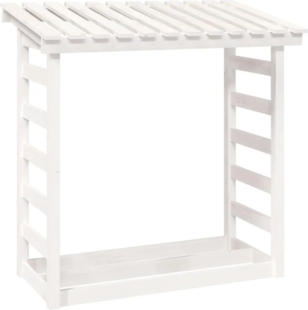 vidaXL Stojan na palivové drevo biely 108x64,5x110 cm masívna borovica