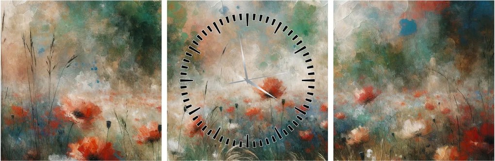 Obraz – Abstrakcia poľa s makmi (s hodinami) (90x30 cm)