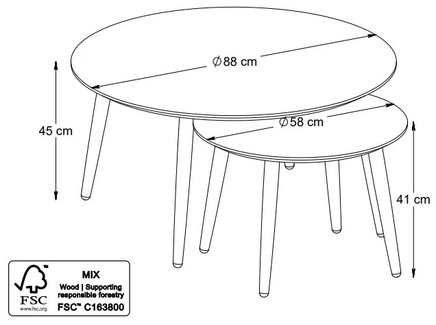 Sada konferenčných stolíkov Paricia 88 cm čierny dub