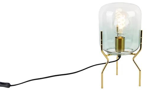 Dizajnová stolná lampa zlatá so zeleným sklom - Bliss