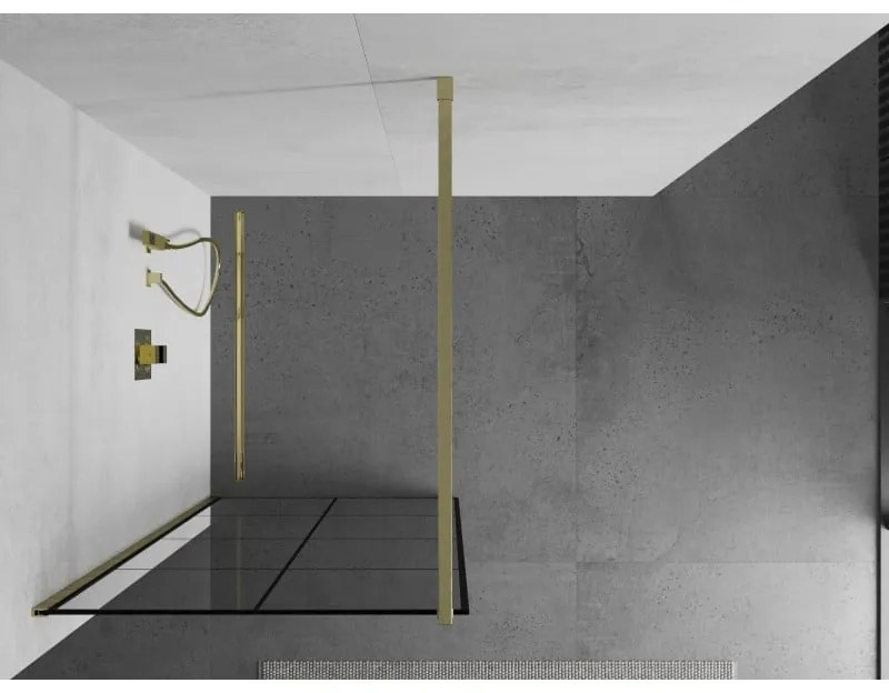 Mexen Kioto, sprchová zástena Walk-In 80 x 200 cm, 8mm číre sklo čierny vzor, zlatý matný profil, 800-080-101-55-77