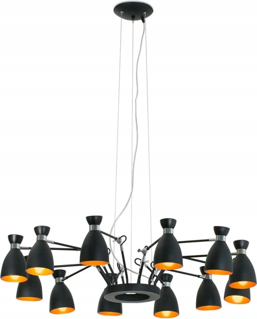 Faro Retro závesné svietidlo, čierna a meď, 12 ramien, E14, oceľ, design