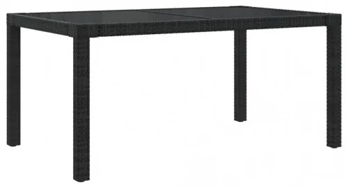 vidaXL Záhradný stôl 150x90x75 cm tvrdené sklo a polyratan čierny-