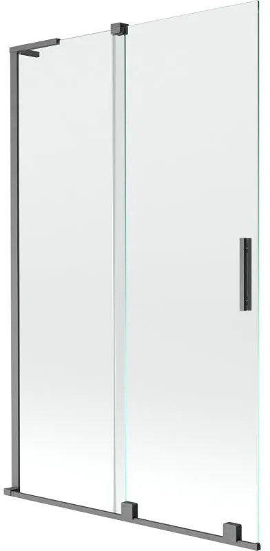 Mexen Velar L, 2-krídlová posuvná vaňová zástena 110 x 150 cm, 8mm číre sklo, brúsený grafit, 896-110-003-01-66