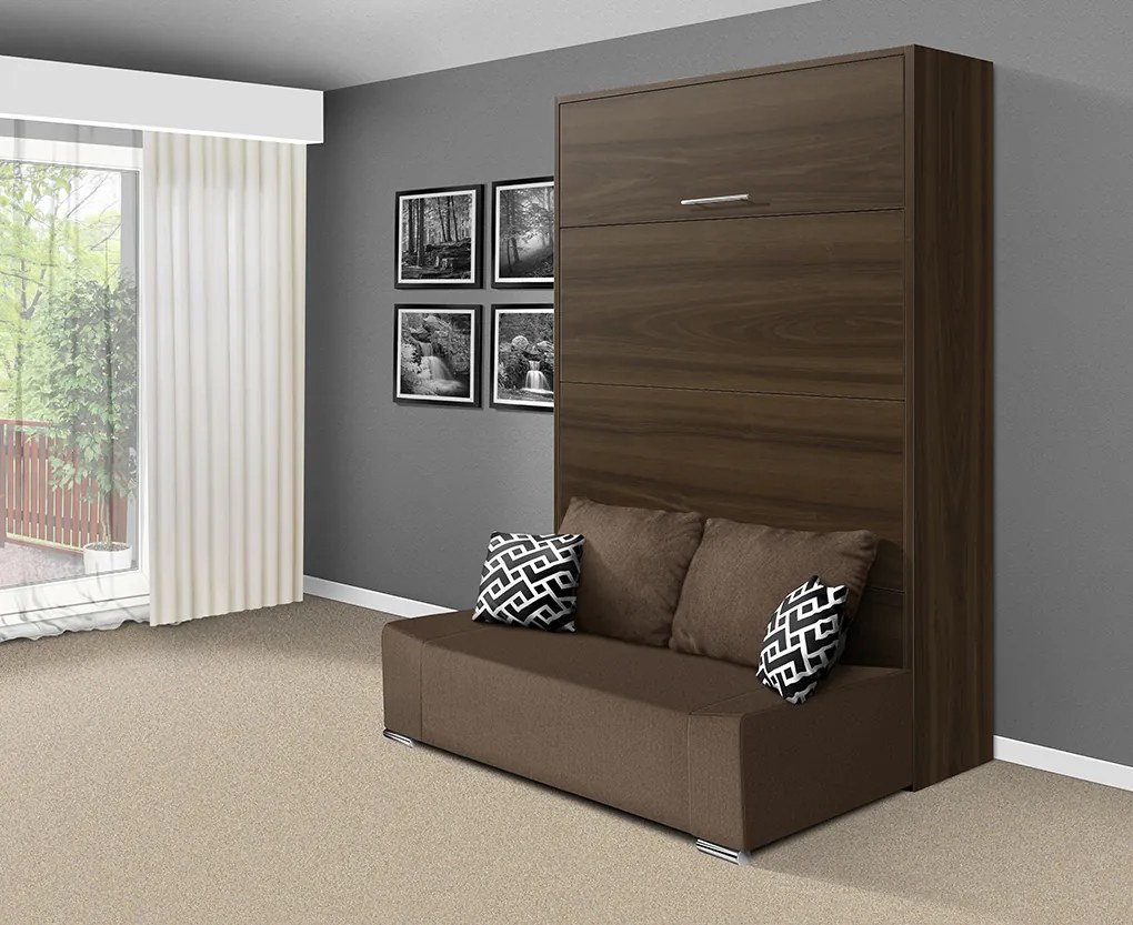 Nabytekmorava Sklápacia posteľ s pohovkou VS 21058P 200x120 farba pohovky: Hnedá, Typ farebného prevedenia: Bielá / dvere biele LESK
