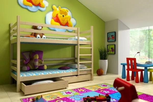 MAXMAX Detská poschodová posteľ z MASÍVU 180x80cm so zásuvkami - PP008 180x80 ÁNO
