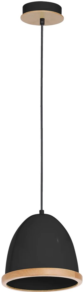 Závesné svietidlo Studio, 1x drevené/čierne kovové tienidlo, (fi 21cm), b/br
