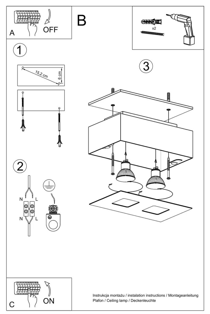 Stropné svietidlo Mono 2, 1x čierne/biele kovové tienidlo