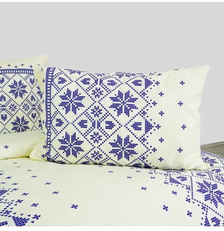 Obliečky bavlnené Etno krémovo-modré EMI, Štandardný set jednolôžko obsahuje 1x 140x200 + 1x 70x90