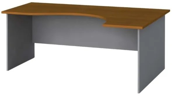 Rohový kancelársky pracovný stôl PRIMO FLEXI, zaoblený 180x120 cm, sivá / čerešňa, pravý