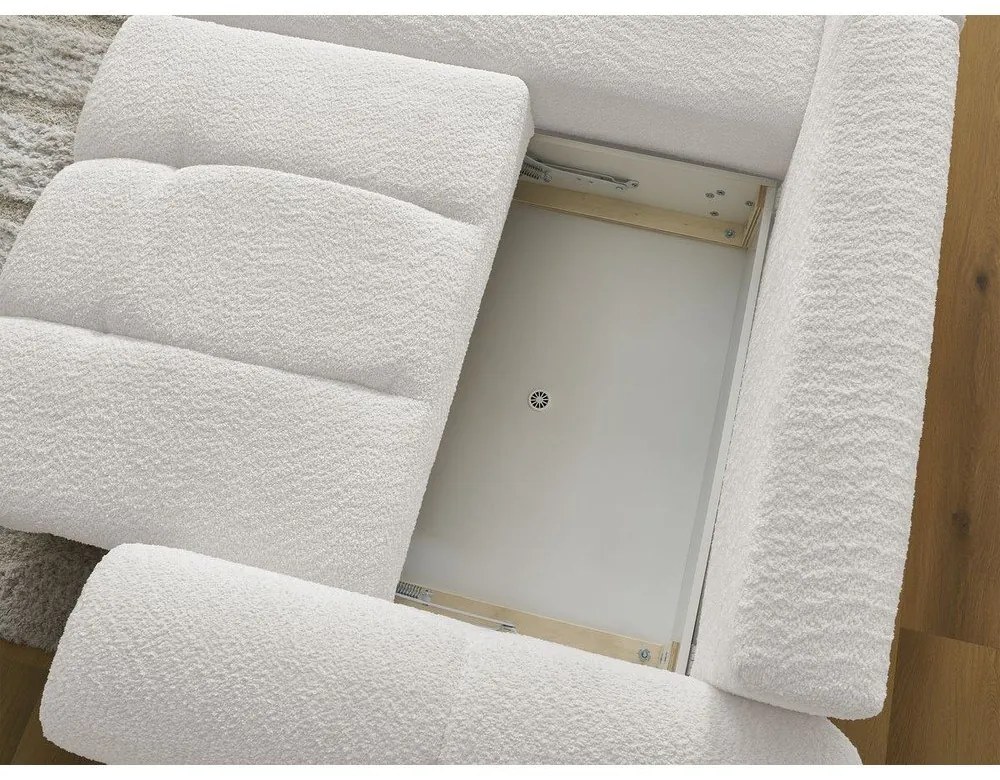 Biela rozkladacia/s úložným priestorom rohová pohovka z textílie buklé (ľavý roh/s leňoškou) Roxelane – Bobochic Paris