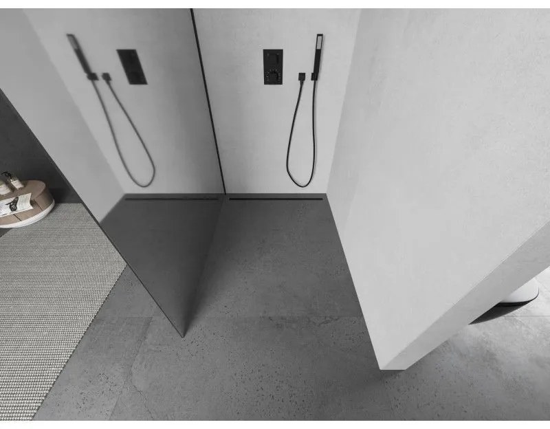 Mexen Kioto L, sprchová zástena Walk-In 110 x 200 cm, 8mm sklo vzor zrkadlo, čierny profil, 800-110-103-70-50