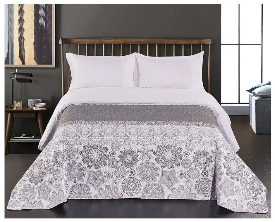 Bielo-sivý obojstranný pléd z mikrovlákna DecoKing Alhambra, 220 × 240 cm