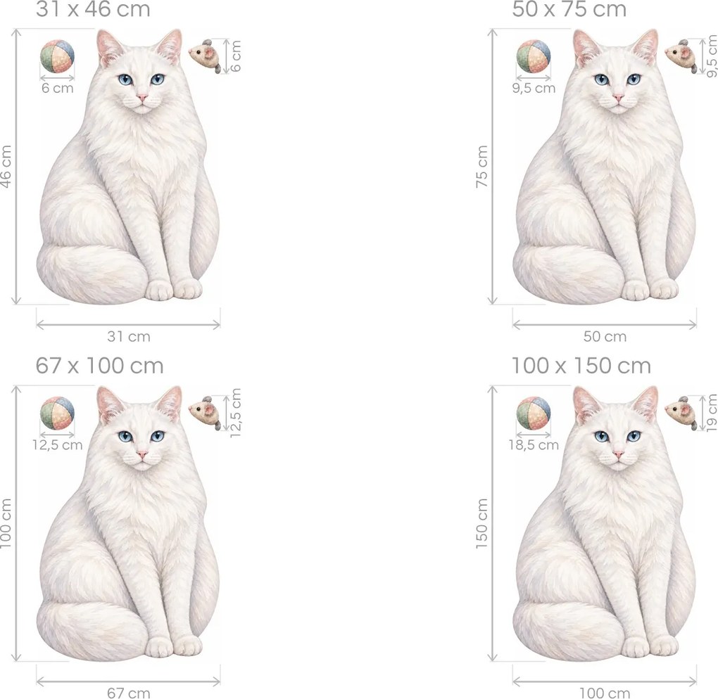 Biela turecká angora maľované mačacie dekorácie na stenu do spálne arch 31 x 46 cm