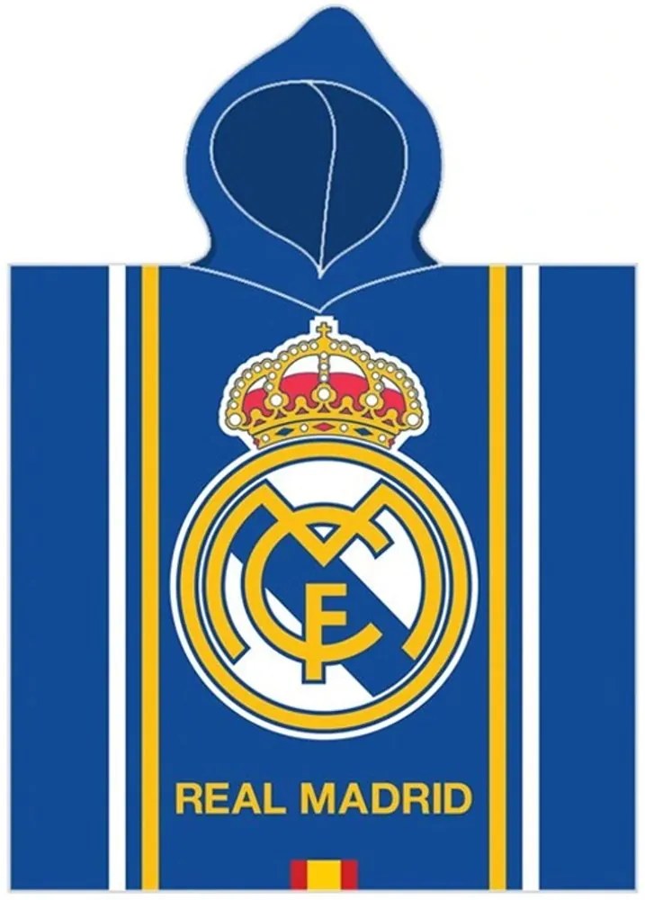 Detské froté pončo - futbalová osuška s kapucňou FC Real Madrid - motív Famoso - pre deti 3 - 6 rokov