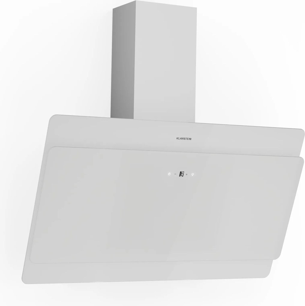 Klarstein Aurica 90, digestor, 90 cm, nástenný, 607 m³/h, LED, dotykové ovládanie, sklo, biely