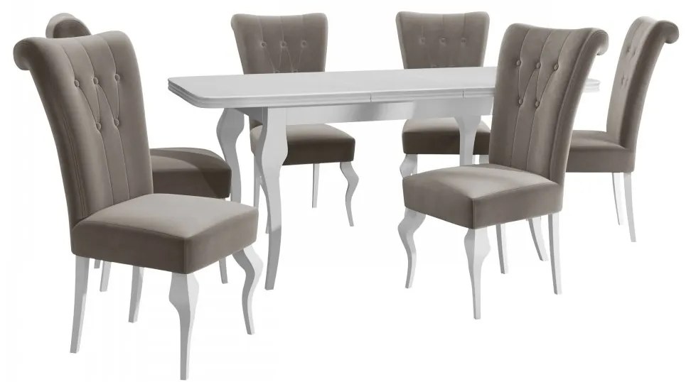 Rozkladací stôl Julia so 6 stoličkami ST63, Dostupné poťahy: Magic Velvet 2258, Farby: biela / biely lesk