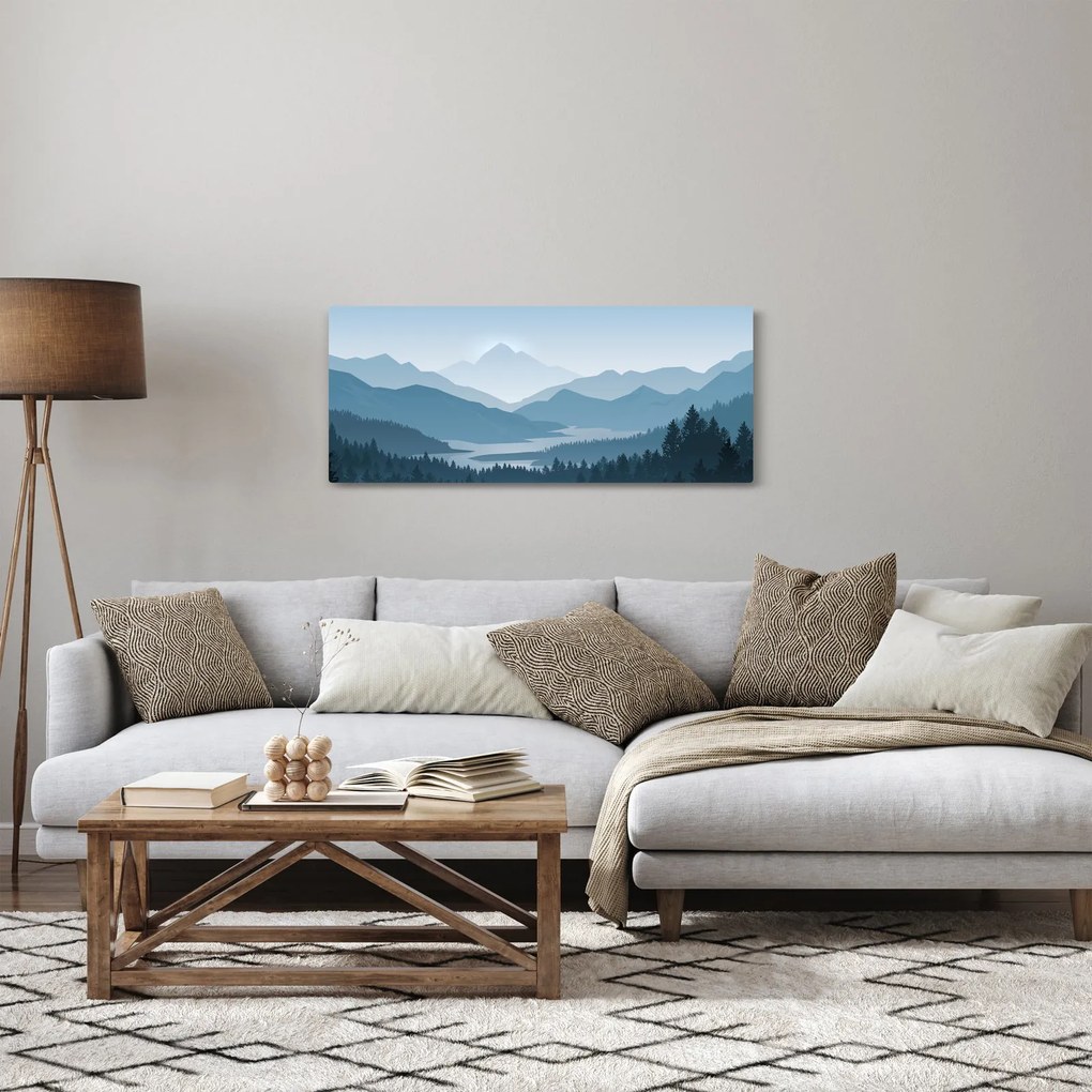 Obraz - Hory pohľadom grafika (120x50 cm)