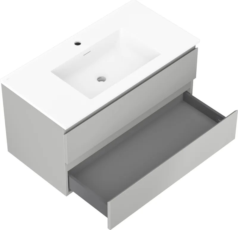 Mexen Orio, kúpeľňová skrinka 90 cm s umývadlom Otis, 2 zásuvky, šedá matná/biela matná, 91A10-09047-2-BFF62-W18M01