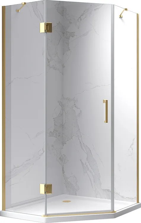 BPS-koupelny Päťuholníkový sprchovací kút KZ10B GL 90x90 zlatá/transparent - bez vaničky