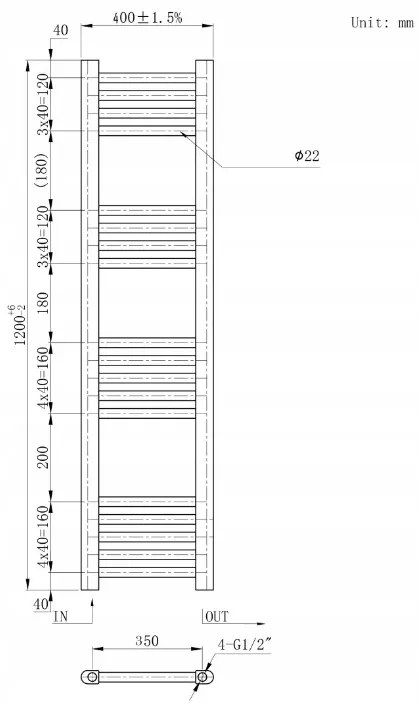 Erga Basic, vykurovacie teleso 1200x400 mm, 409 W, čierna, ERG-LAV-BASIC-12040-BK